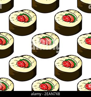 Seamless pattern of japanese sushi seafood for cooking, gastronomy and restaurant menu Stock Vector