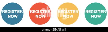 Colorful Banner with 4 Buttons: Register Now Stock Photo
