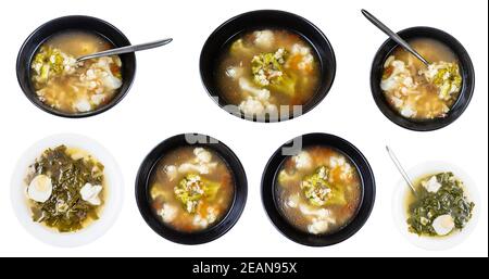 set of vegetable soups isolated on white Stock Photo