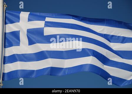 The blue and white flag of the European State of Greece Stock Photo
