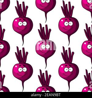 Cartoon smiling beetroot seamless pattern for agriculture and food design Stock Vector