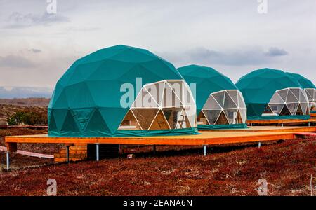 Woman Doing Yoga in Glamping Dome Tent Stock Photo - Image of