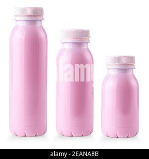 Fruit yogurt bottles isolated on white backgroung Stock Photo