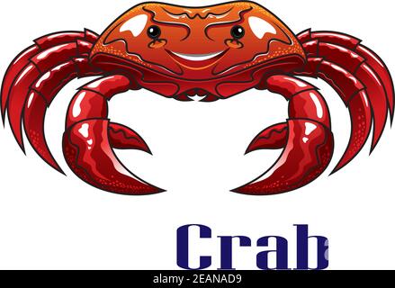 Cute funny cartoon red crab with big claws for seafood or mascot design Stock Vector