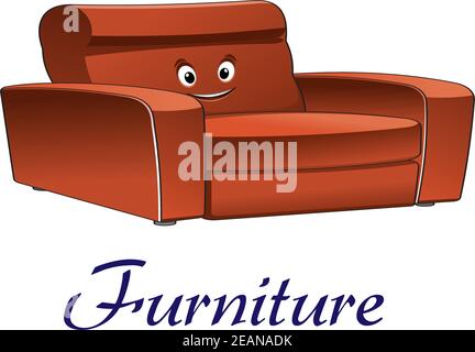 Cartoon smiling sofa or couch furniture isolated on white background for interior design Stock Vector