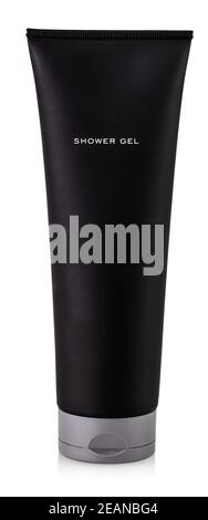 Black tube bottle of shower gel isolated on white background Stock Photo