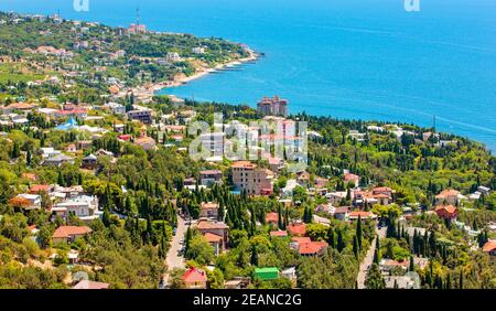 Panoramic view from Mount Ai-Petri to the Black Sea Stock Photo