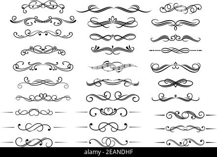 Decorative calligraphic elements and headers set isolated on white.  For retro design and embellishments Stock Vector