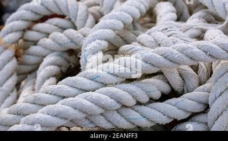 Old Boat Rope Textured close up. Selective focus Stock Photo