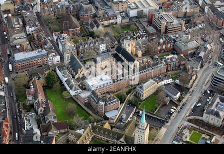 aerial view of St Peter's College with the Oxford Union Library in the background, Oxford Stock Photo