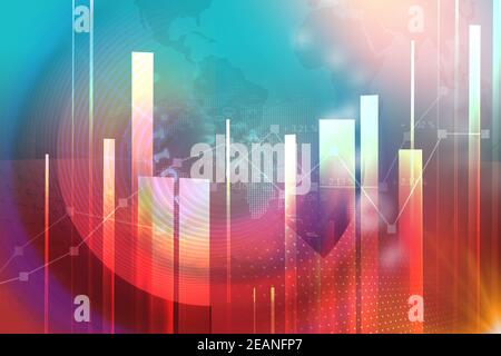 Economic analytical graph at background with bars and digital binary codes concept series 1062 Stock Photo