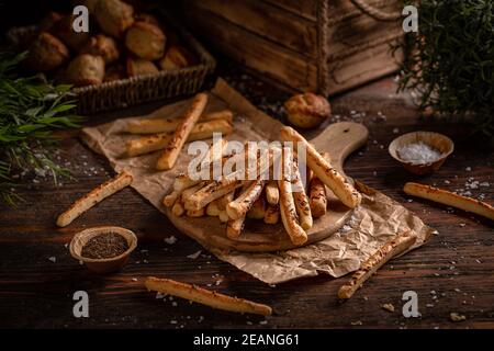 Baked sticks with cumin Stock Photo
