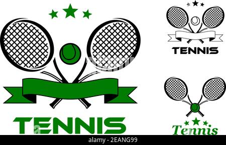 Tennis sport badges and emblems with rackets, balls and text Tennis.Can use for recreation, sporting logo design Stock Vector