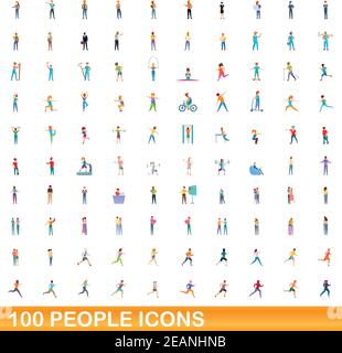 100 people icons set. Cartoon illustration of 100 people icons vector set isolated on white background Stock Vector