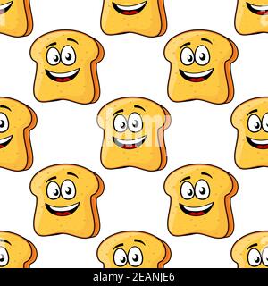 Seamless pattern of bread toast slices with happy cartoon character Stock Vector