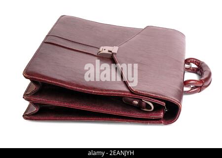 Luxury business brown brief-case on a pure white background Stock Photo