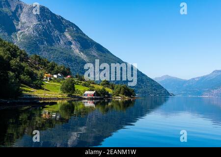 Water reflecting in Eidfjord, Vestland, Norway, Scandinavia, Europe Stock Photo