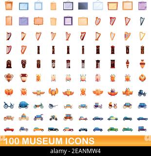 100 museum icons set. Cartoon illustration of 100 museum icons vector set isolated on white background Stock Vector
