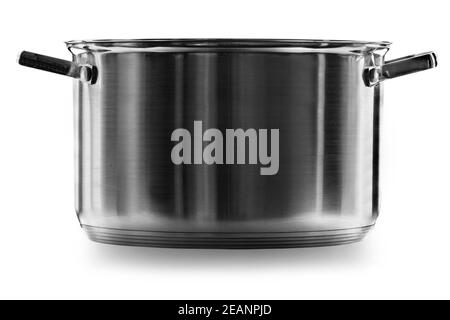 stainless steel cooking pot over white background with clipping path Stock Photo