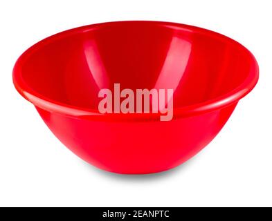 red plastic bowl isolated on white background Stock Photo