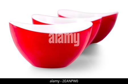 The three red plates on white Stock Photo