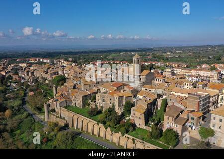 Aerial view by drone of Etruscan village of Vetralla, Viterbo province, Lazio, Italy, Europe Stock Photo