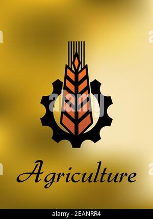 Agriculture emblem with gear and ear on yellow background - suitable for agriculture and industrial design Stock Vector