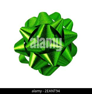 Green gift bow ribbon isolated on white background. Stock Photo