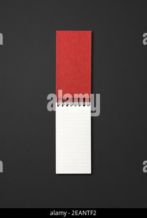 Blank open spiral notebook isolated on black Stock Photo