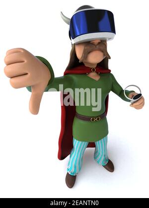 Fun 3D Illustration of a gaul with a VR Helmet Stock Photo