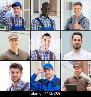 Diverse Workman Engineer Worker Collage Portrait Stock Photo