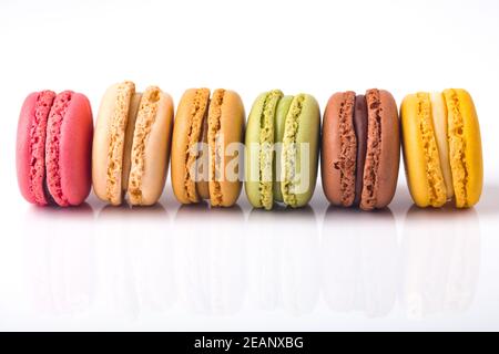 Colorful Macarons in a row Stock Photo