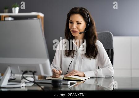 Virtual Personal Assistant Woman Making Video Call Stock Photo