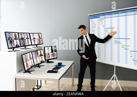 Online Live Training Video Conference With Coach Stock Photo