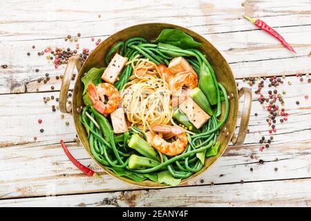 Spaghetti with shrimps Stock Photo