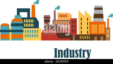 Industrial buildings flat design for industry and ecology concept Stock Vector