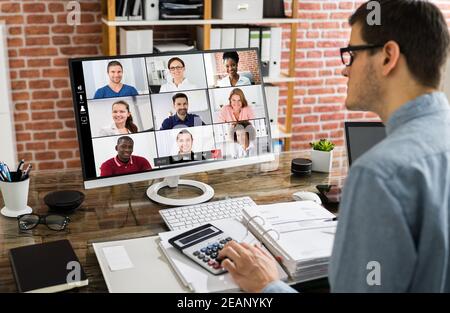 Financial Tax Advisor In Video Conference Stock Photo