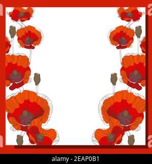 May 9. Banner for Victory Day. Symbolic red poppy on a white background. Vector illustration. Victory day poster. Poppy flower symbol of memory. Secon Stock Vector
