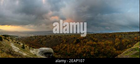 nature of Crimea, mountains and sky. Grass and forests in the mountains. Stock Photo