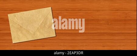 Brown paper enveloppe mockup template on horizontal wooden banner Stock Photo