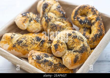 still life of homemade buns and rolls Stock Photo