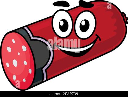 Cartoon fresh meaty sausage isolated on white background Stock Vector