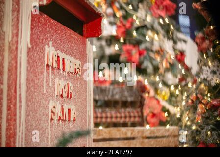 Selective focus letters for santa mailing box Stock Photo