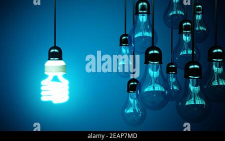 lightbulbs on blue Stock Photo