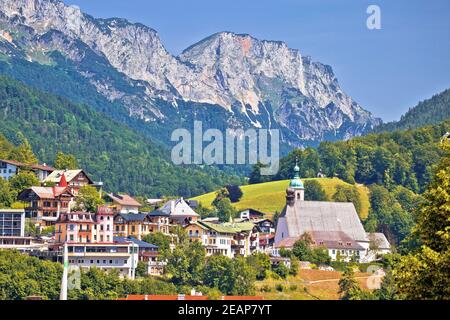 Town of Berchtesgaden and Alpine landscape view