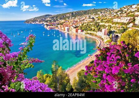 Villefranche sur Mer idyllic French riviera town aerial bay view Stock Photo