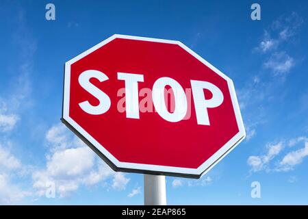 Stop traffic sign with clear blue sky Stock Photo