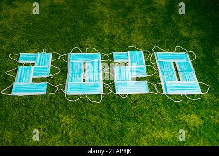 2020 Year Numbers Composed of Medical Masks Stock Photo