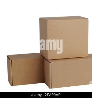 Cardboard boxes for goods on a white background. Different size. Isolated on white background. Stock Photo