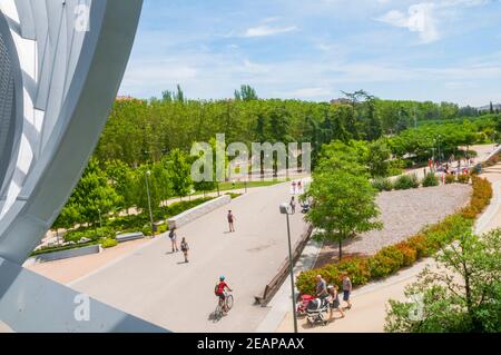 Madrid Rio park from Perrault bridge. Madrid, Spain. Stock Photo